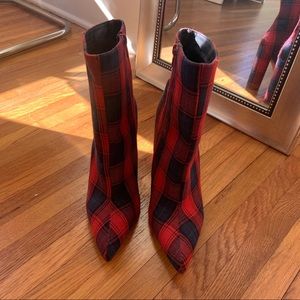 gojane plaid heeled booties